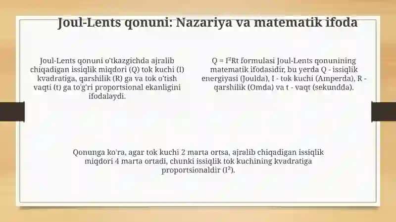 Tokning ishi va quvvati. Joul Lens qonuni 4