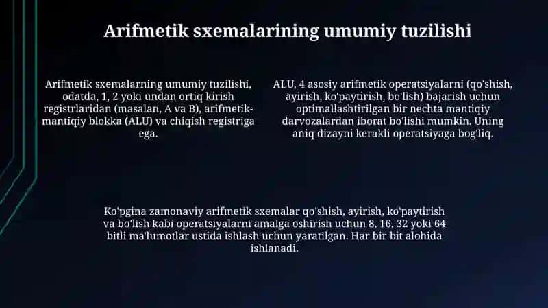 Arifmetik sxemaning umumiy tuzilishi va ishlash prinsipi 4