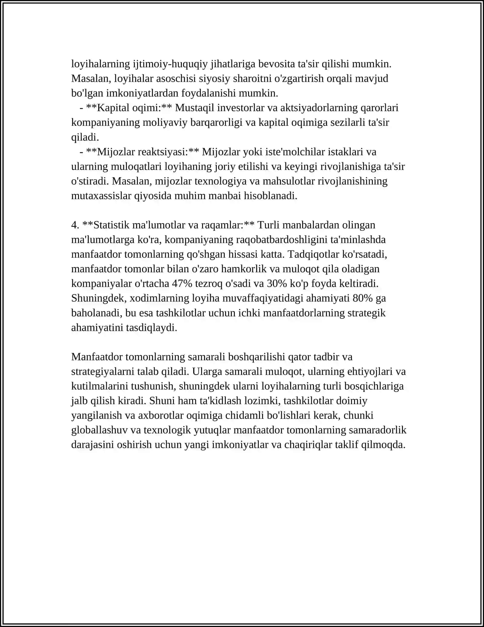 MANFAATDOR TOMONLAR, ULARNING BOG'LIQLIGI VA ULARNING O'RTASIDAGI ZIDDIYAT 4