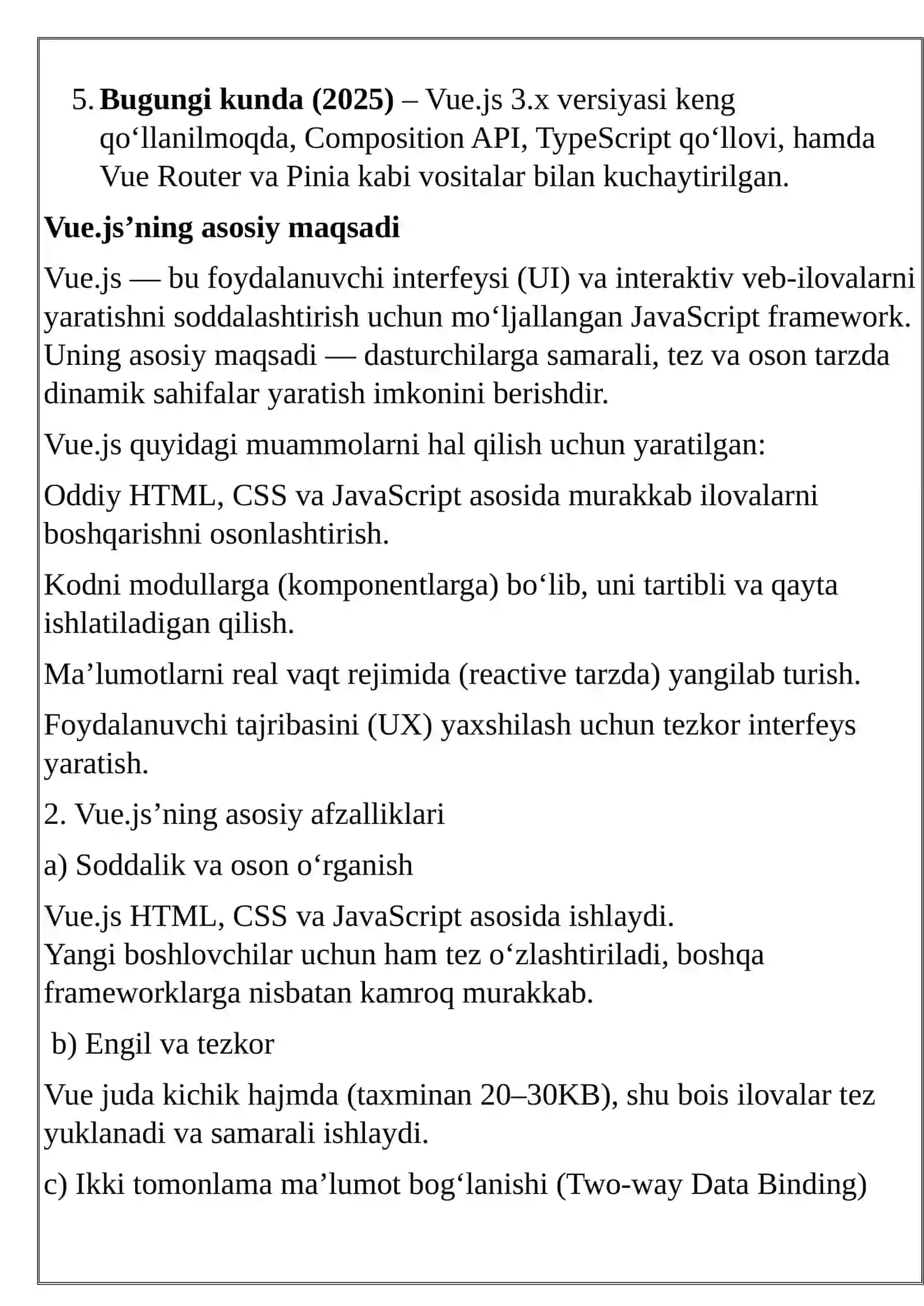 VUE JS haqida tushuncha imkoniyatlari 4