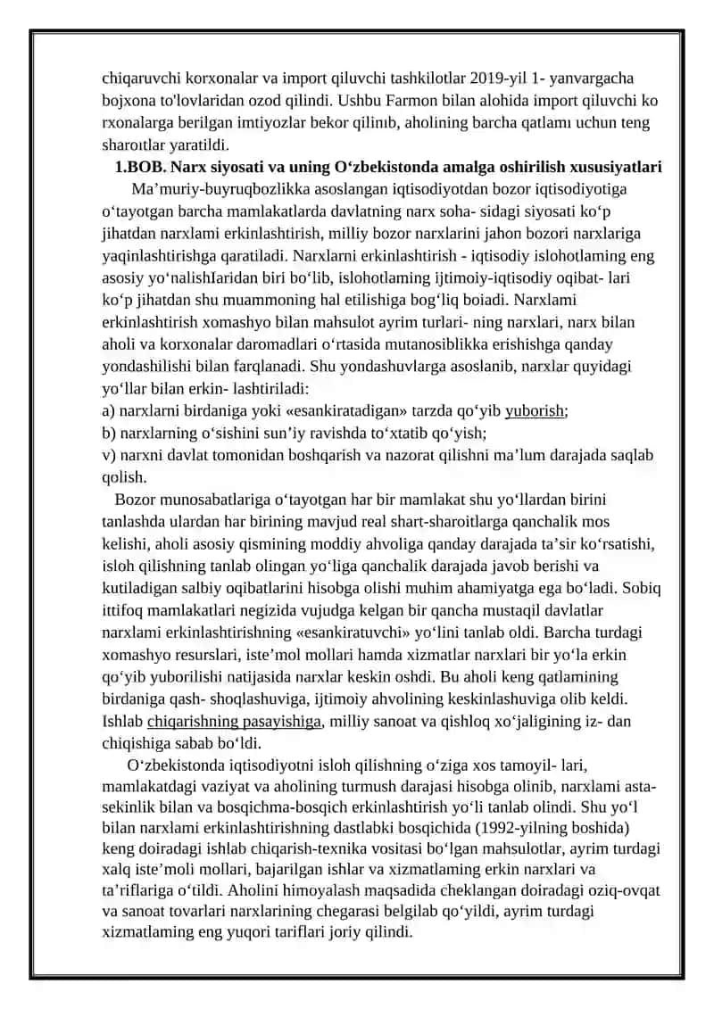 O‘zbekistonda narx siyosati va uning asosiy yo’nalishlari 4