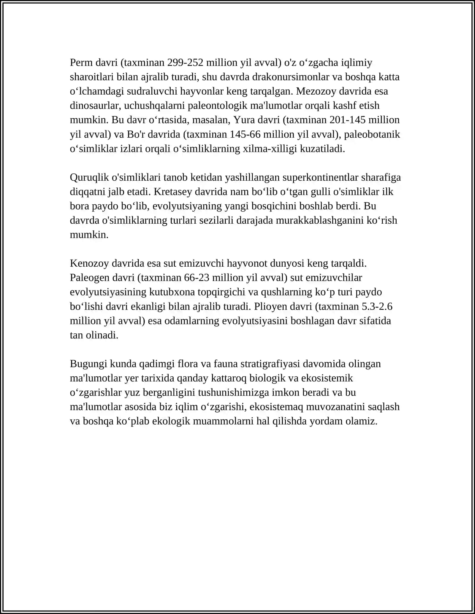 MUSTAQIL ISH Mavzu: FLORA VA FAUNA GURUHLARINING STRATIGRAFIK AHAMIYATI 4