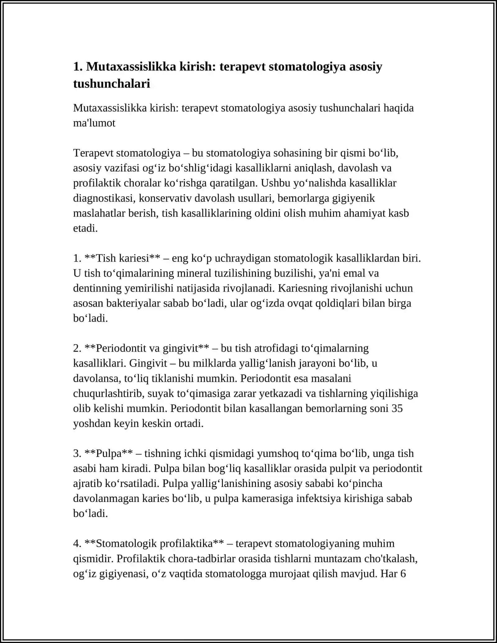 Mutaxassislikka kirish: terapevt stomatologiya asosiy tushunchalari 4