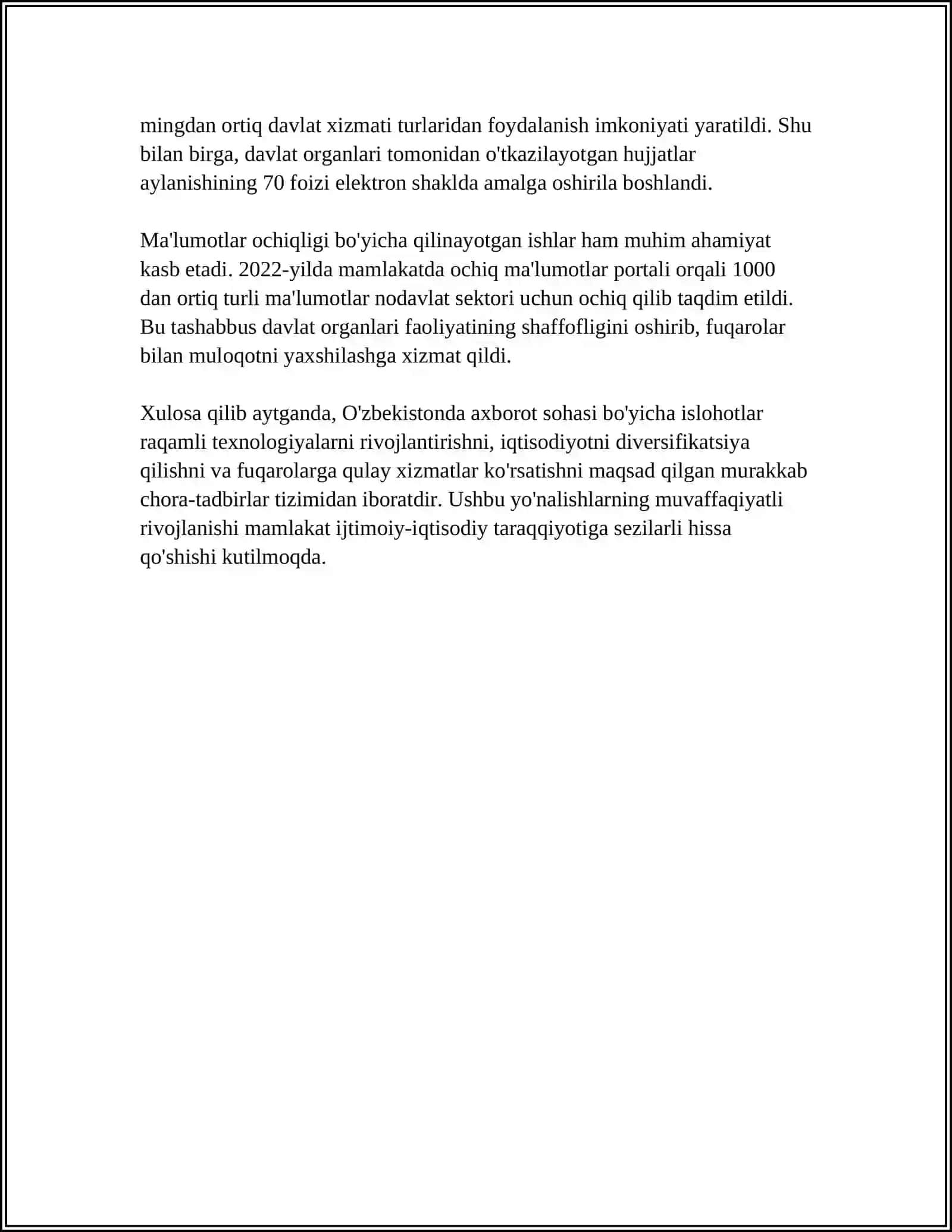 O'ZBEKISTONDA AXBOROT SOHASINI ISLOH QILISH, SO'Z VA AXBOROT ERKINLIGI. OAV FAOLIYATI 4