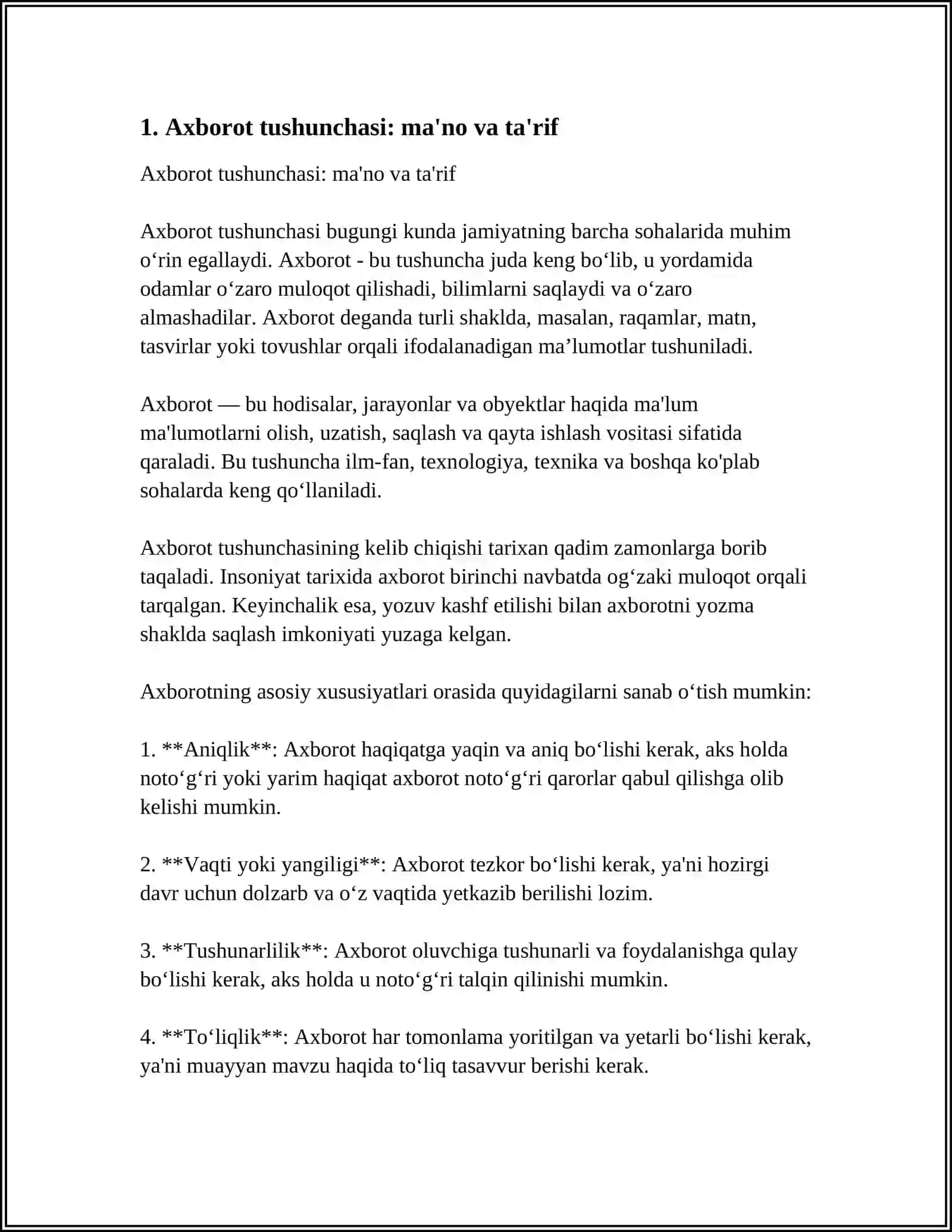 AXBAROT HAQIDA TUSHINCHA VA UNI O’LCHOV BIRLIKLARI 4