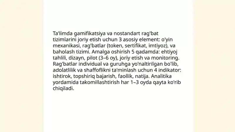 Ta'lim sifat ochigʻligi va samaradorligini oshirish uchun nostandart qarorlardan foydalanish 4