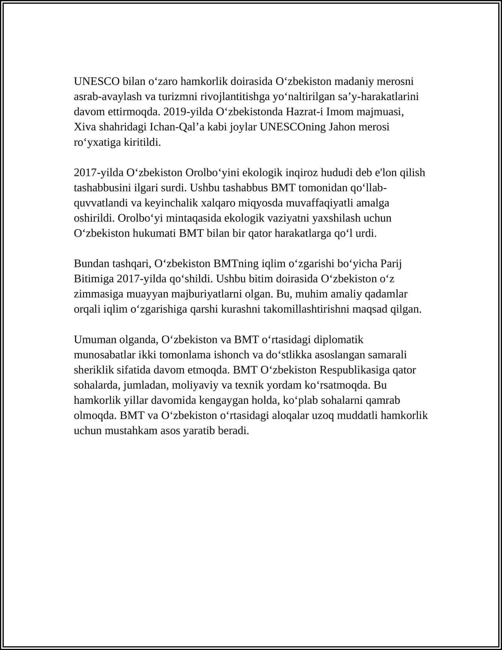 O'ZBEKISTON RESPUBLIKASINING BMT BILAN HAMKORLIGI 4