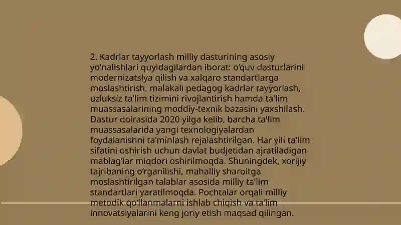 Taʼlim toʻgʻrisida gi yangi qonun va Kadrlar tayyorlash milliy dasturi 4