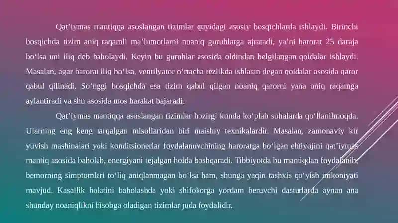 Qat'iymas mantiqqa asoslangan tizimlar. Qat'iymas neyron toʻrlar. 4