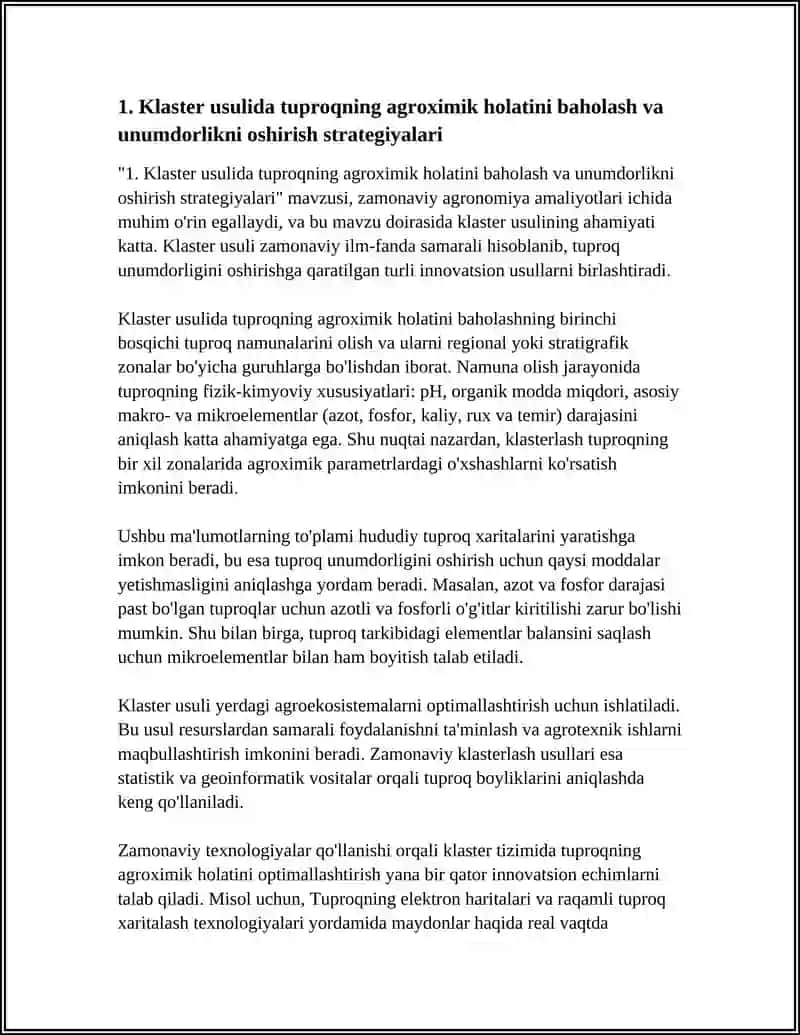 HOZIRGI KUNDA TUPROQ UNUMDORLIGINI OSHIRISHNING ZAMONAVIY USULLARINI KLASTER USULIDA IZOHLANG 4