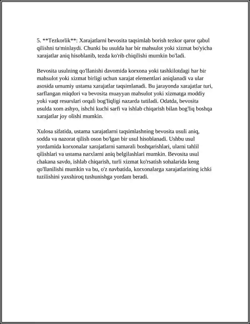 USTAMA XARAJATLARINI TAQSIMLASHNING BEVOSITA USULLARI 4