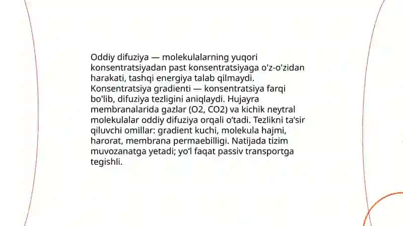 Hujayrada moddalar va energiya oqimi, informatsiyaning berilishi, Aktiv va passiv transport 4