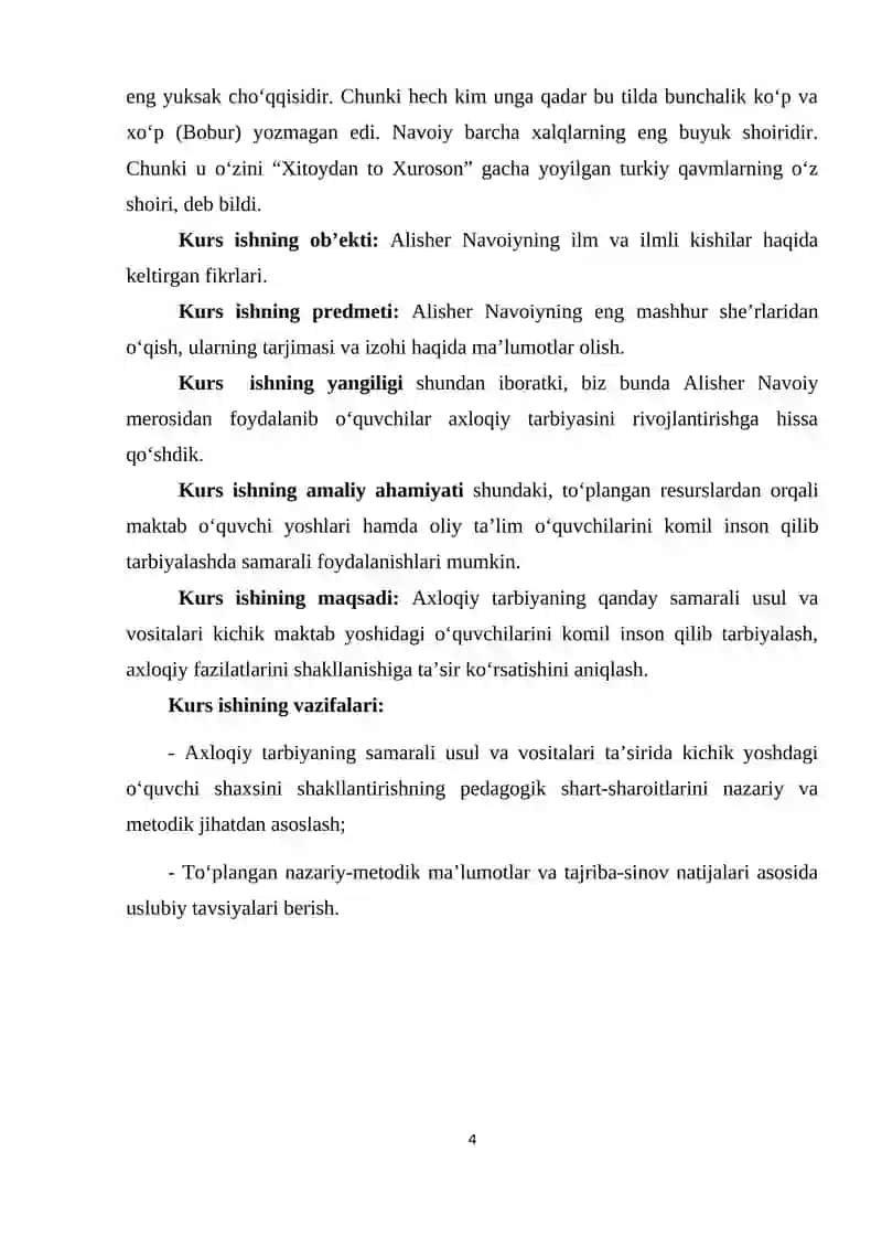 AXLOQIY TARBIYA JARAYONIDA ALISHER NAVOIY MEROSIDAN FOYDALANISH KURS ISHI 4