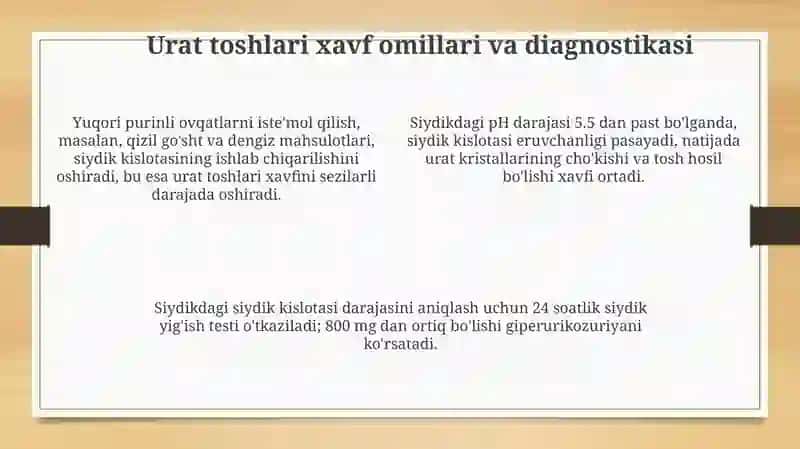 Buyraklarda urat toshlarini hosil boʻlishi va davolash yoʻllari 4