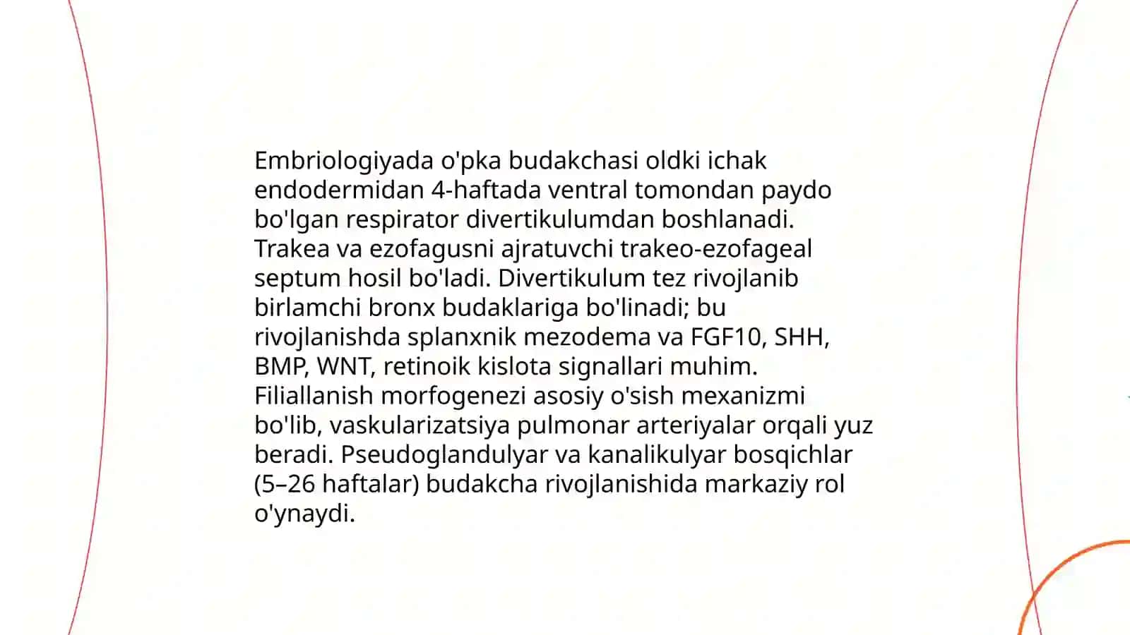 Nafas olish tizimini embrional rivojlanishi va anatomiyasi 4