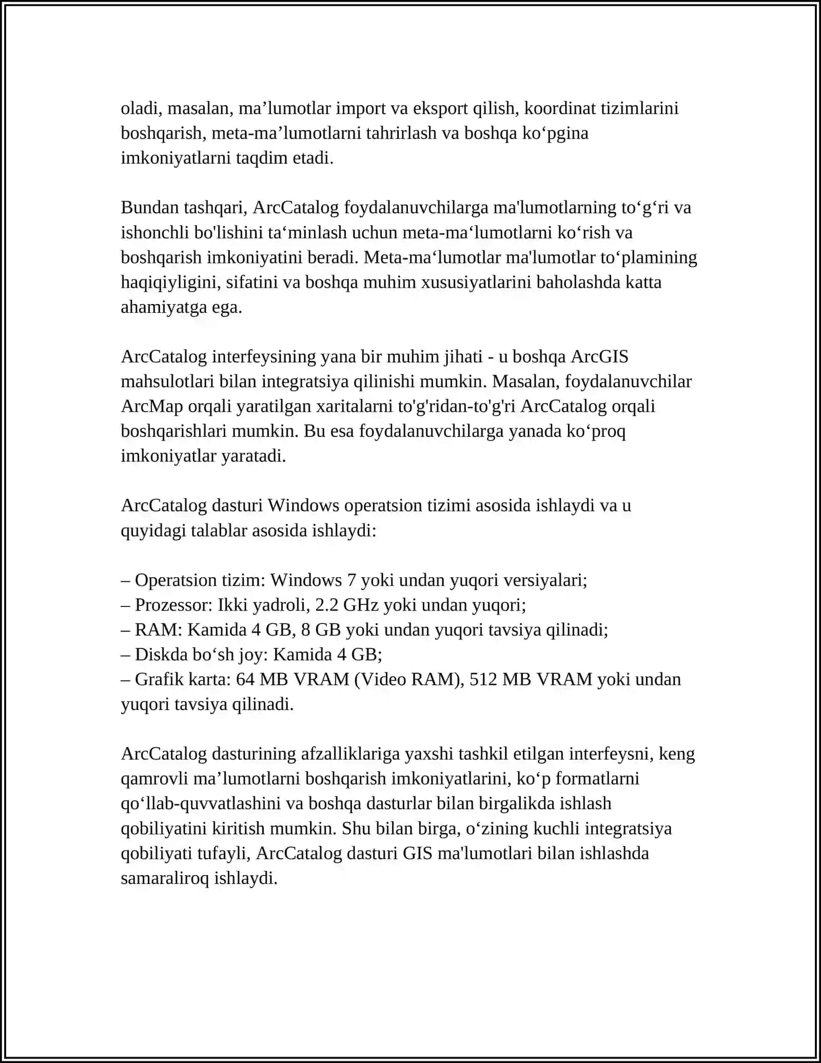 ARCCATALOG DASTURNING ISHCHI MULOQOT OYNASI 4
