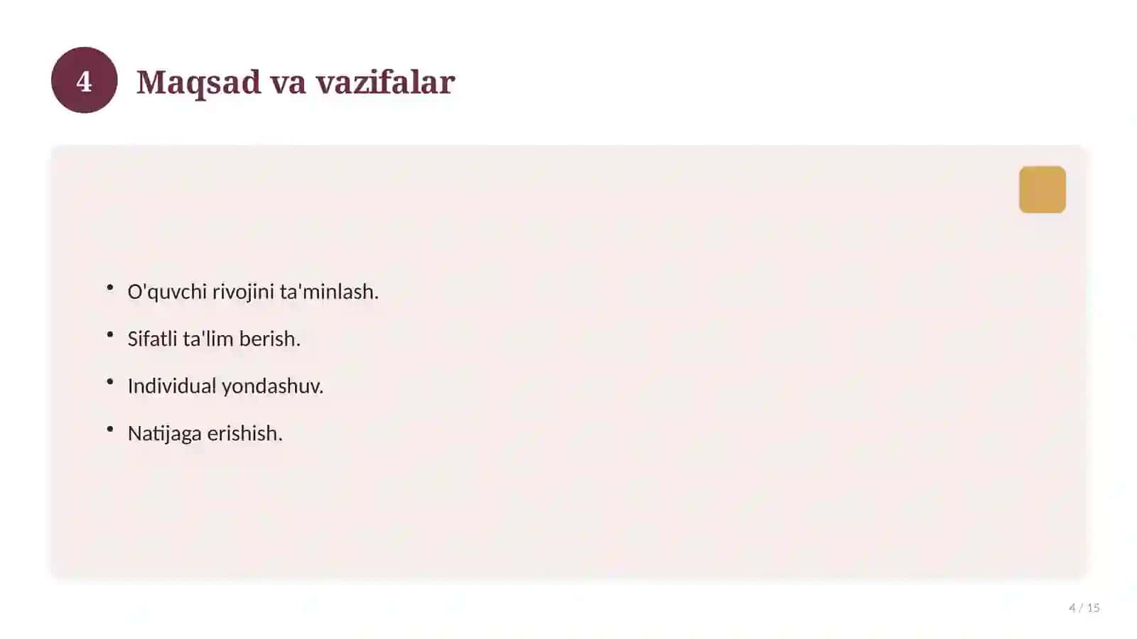 Malakaviy pedagogik amaliyot: dars tahlili daftari 4