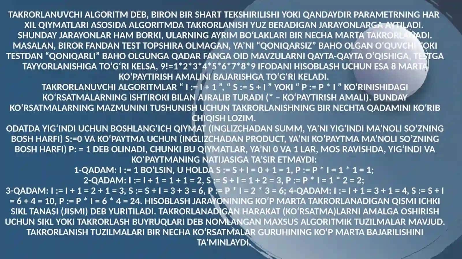 Takrorlanuvchi algoritmlar va ularni tasvirlash usullar 4