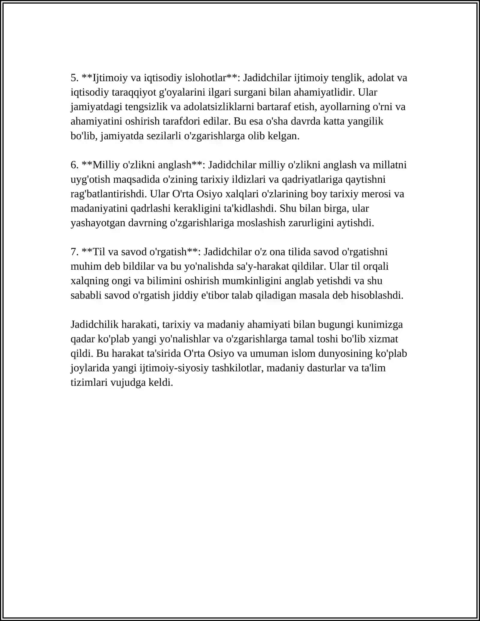JADID MARIFATPARVARLARINING OLKA IJTIMOIY-MANAVIY HAYOTIDA TUTGAN O'RNI MUNAVVAR QORI, FITRAT, BEHBUDIY, AVLONIY 4