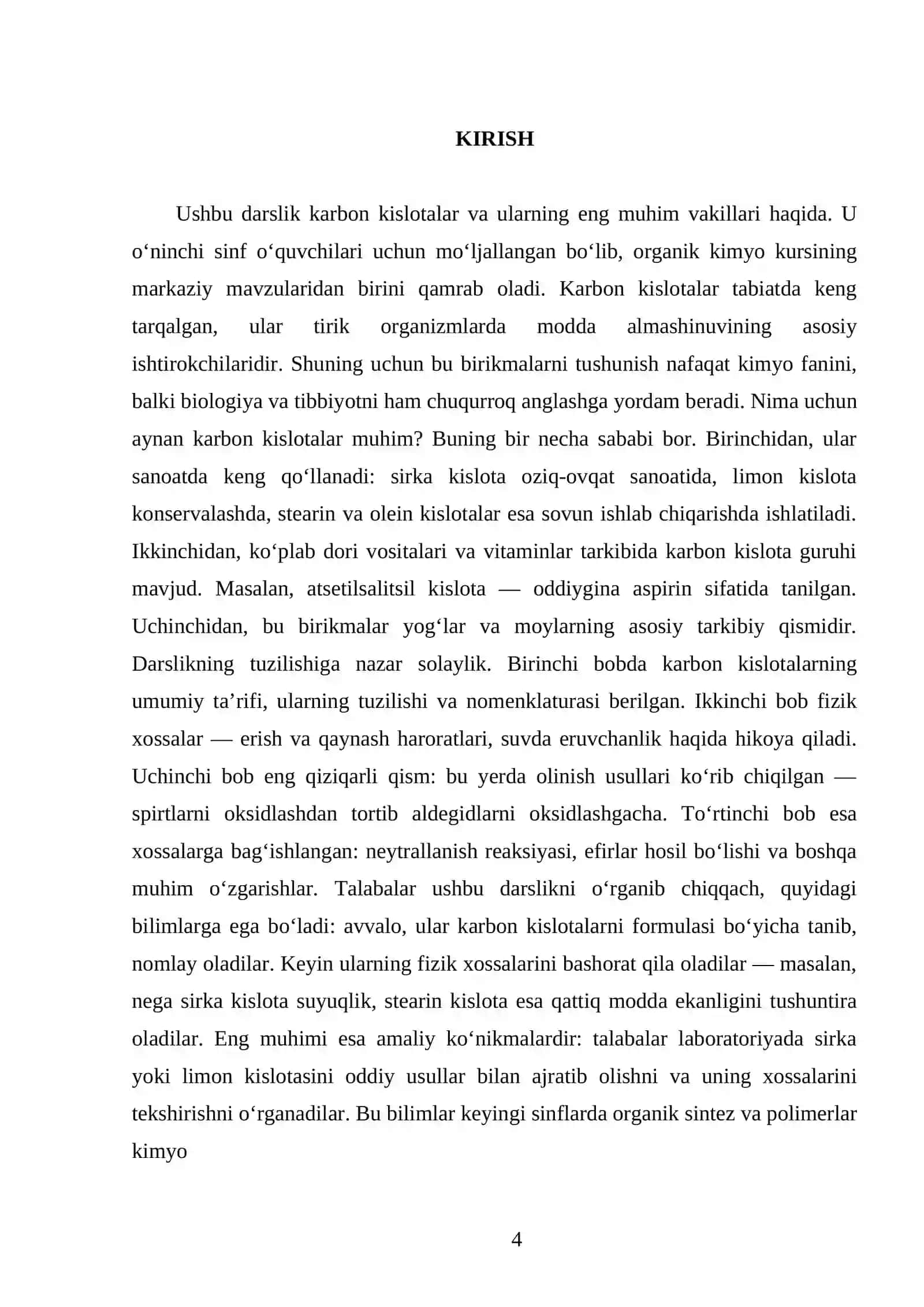 KARBON KISLOTALAR. OLINISHI VA XOSSALARI. 10 - SINF 4