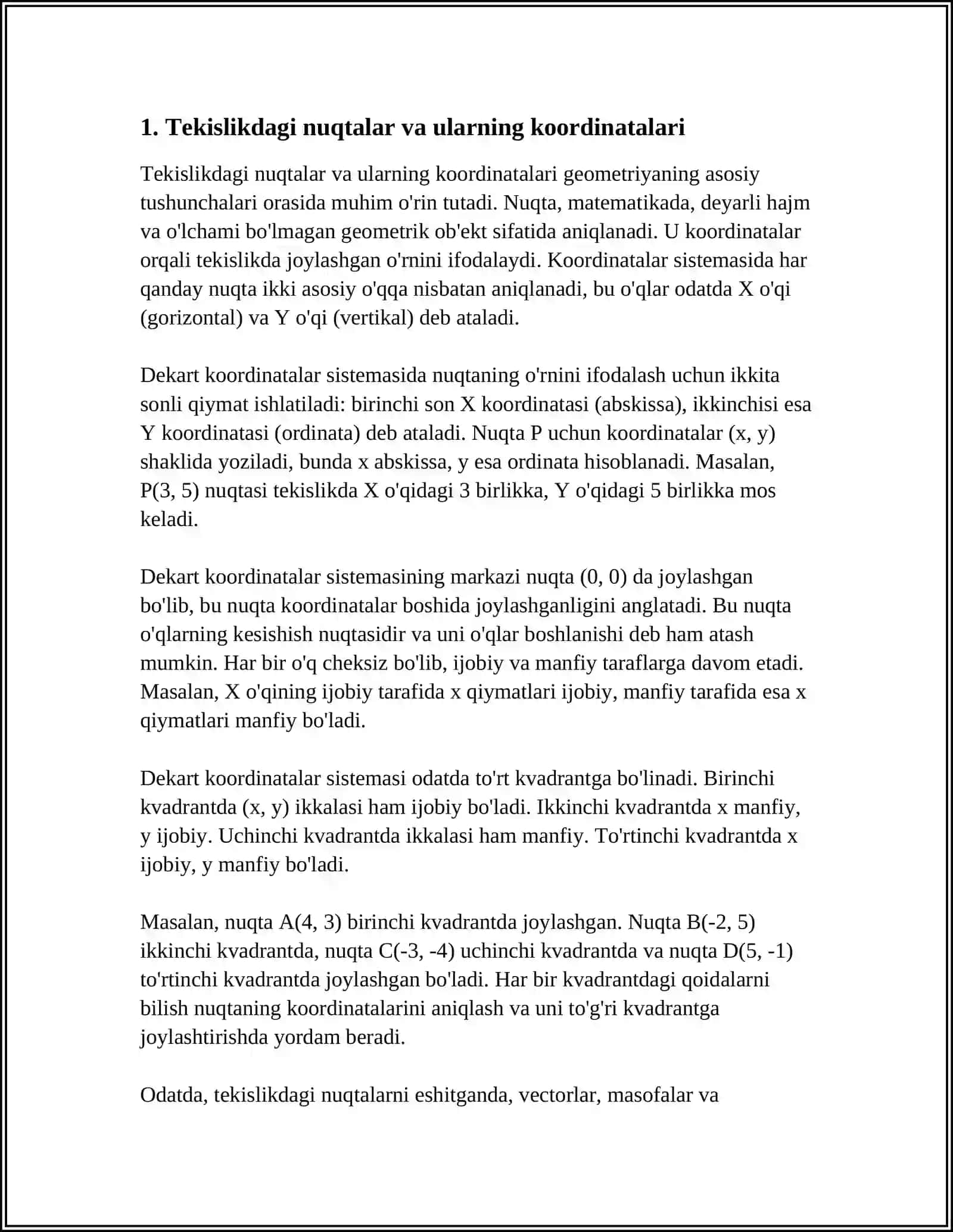 TEKISLIKDA ANALITIK GEOMETRIYANING ASOSIY TUSHUNCHALARIGA MISOLLAR YECHISH 4