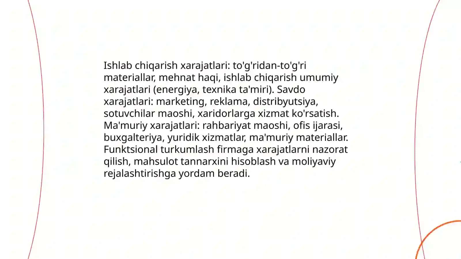 Firmalarda xarajatlar tushunchasi va ularning turkumlanishi 4