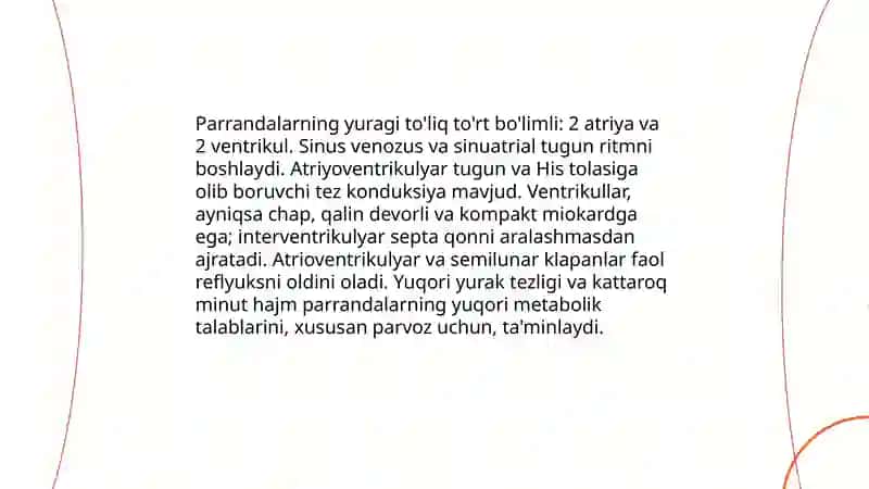 Parrandalarning yurak va qon tomirlari fiziologiyasi. 4