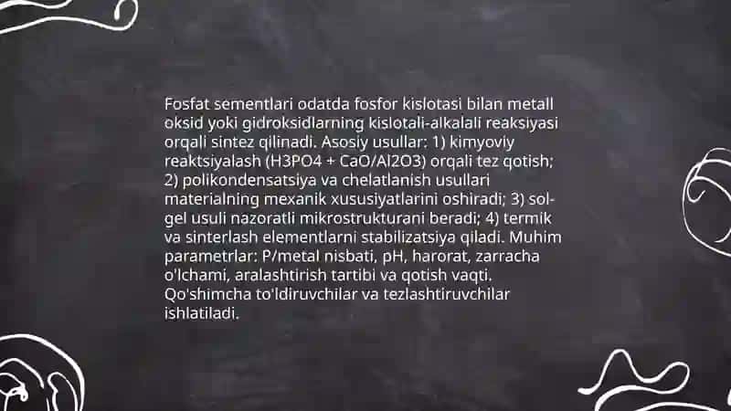 Fosfat asosli sementlar va plomba ashyolari 4