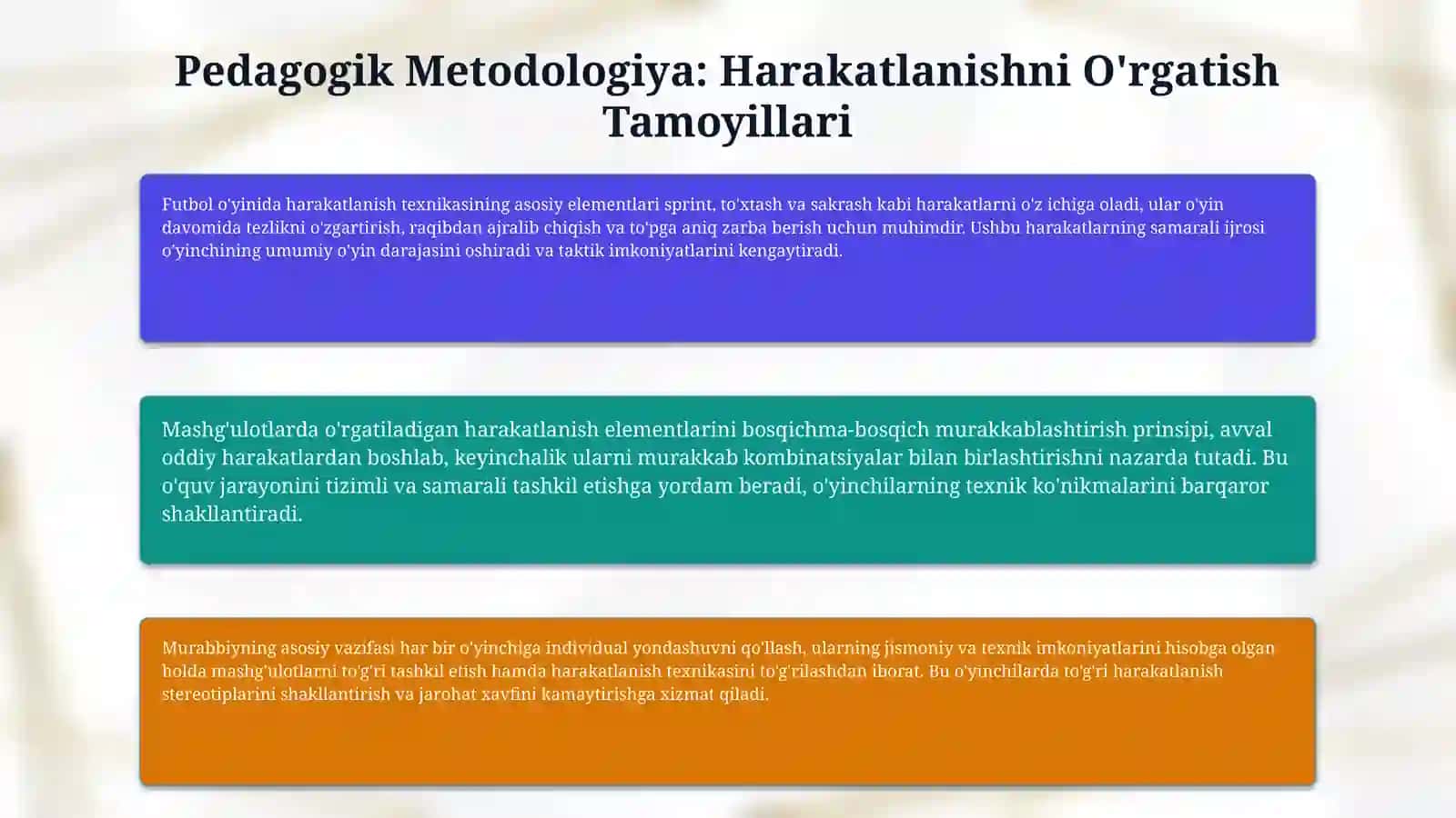 Futbol o‘yinida harakatlanish va to‘pni boshqarish texnikasini o‘rganish 4