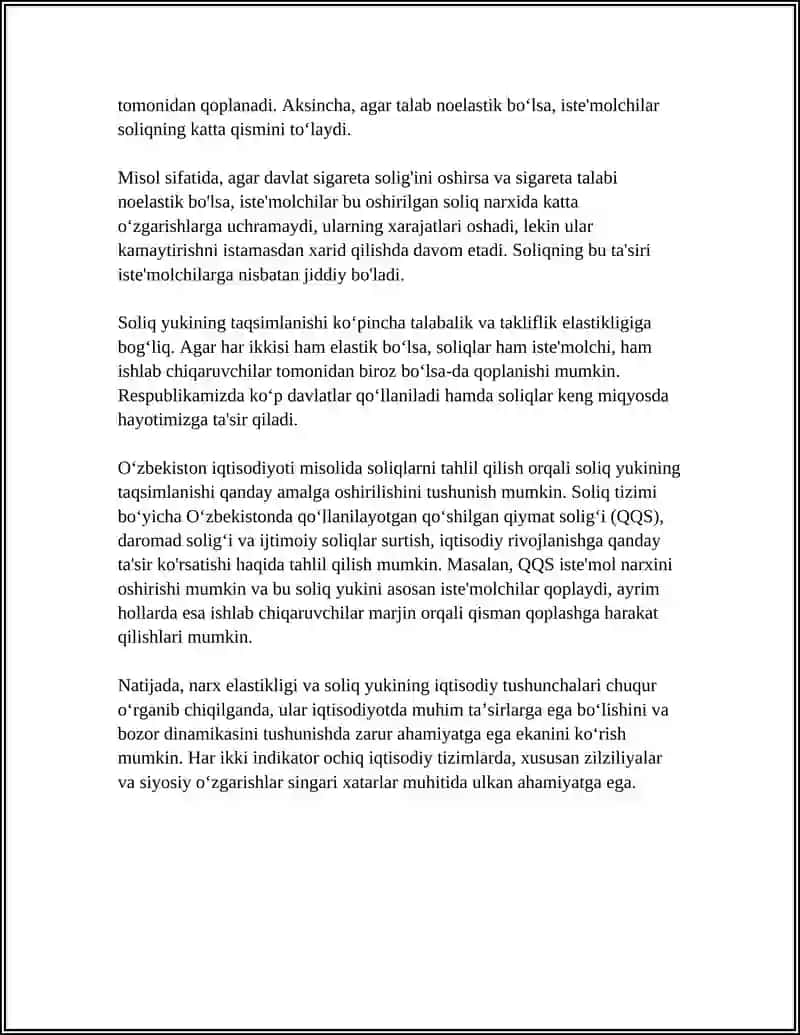 ELASTIKLIK VA SOLIQ YUKINING ISTE’MOLCHI VA ISHLAB CHIQARUVCHI O‘RTASIDA TAQSIMLANISHI 4