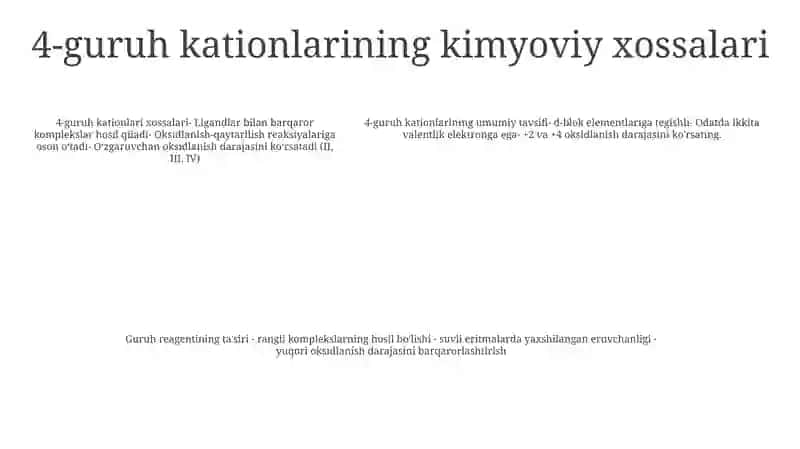 4-Guruh Kationlarining Umumiy Tavsifi Va Guruh Reagentining Ta'Siri 4