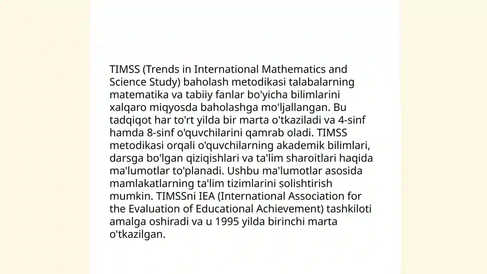 Xalqaro baholash dasturi TIMSS 4