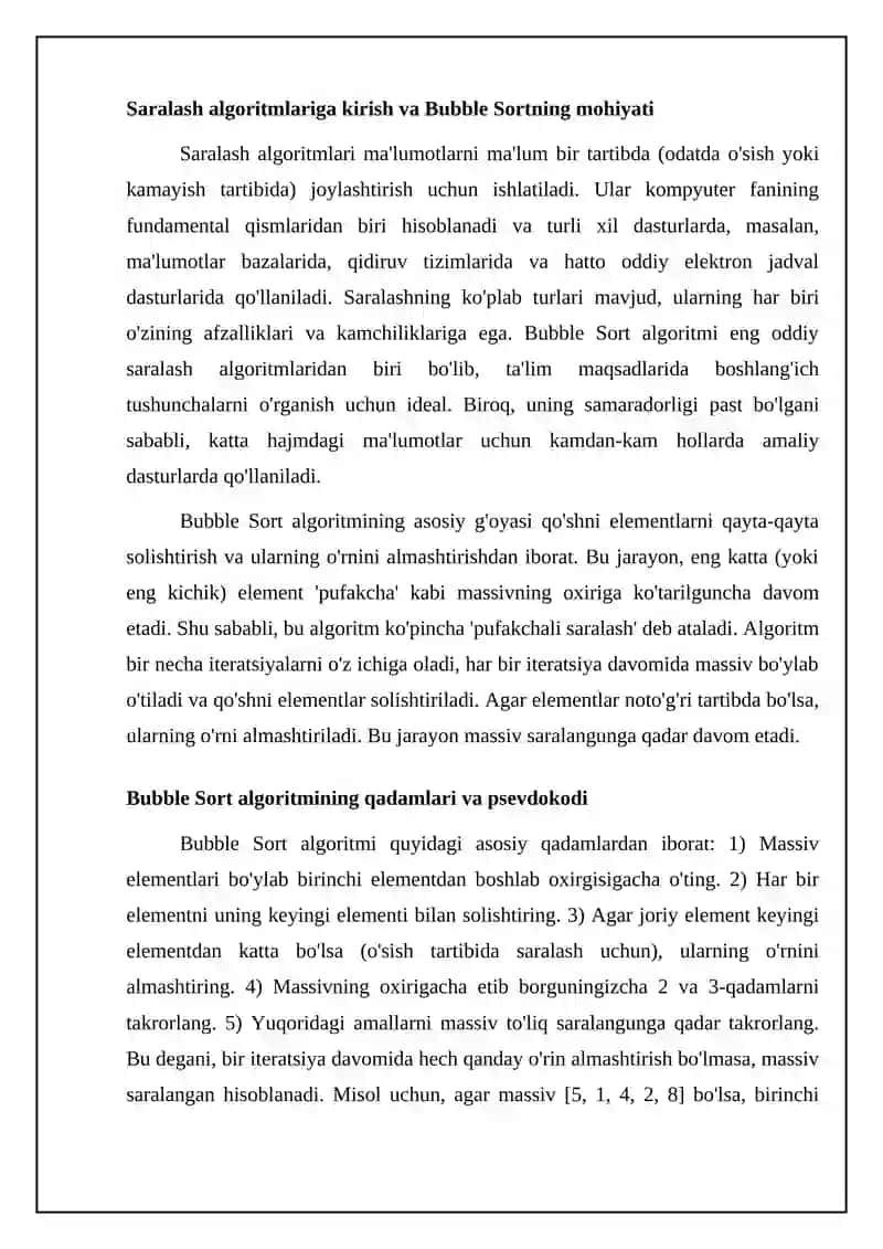 Oddiy saralash algoritmlari (Bubble Sort asoslari) 4