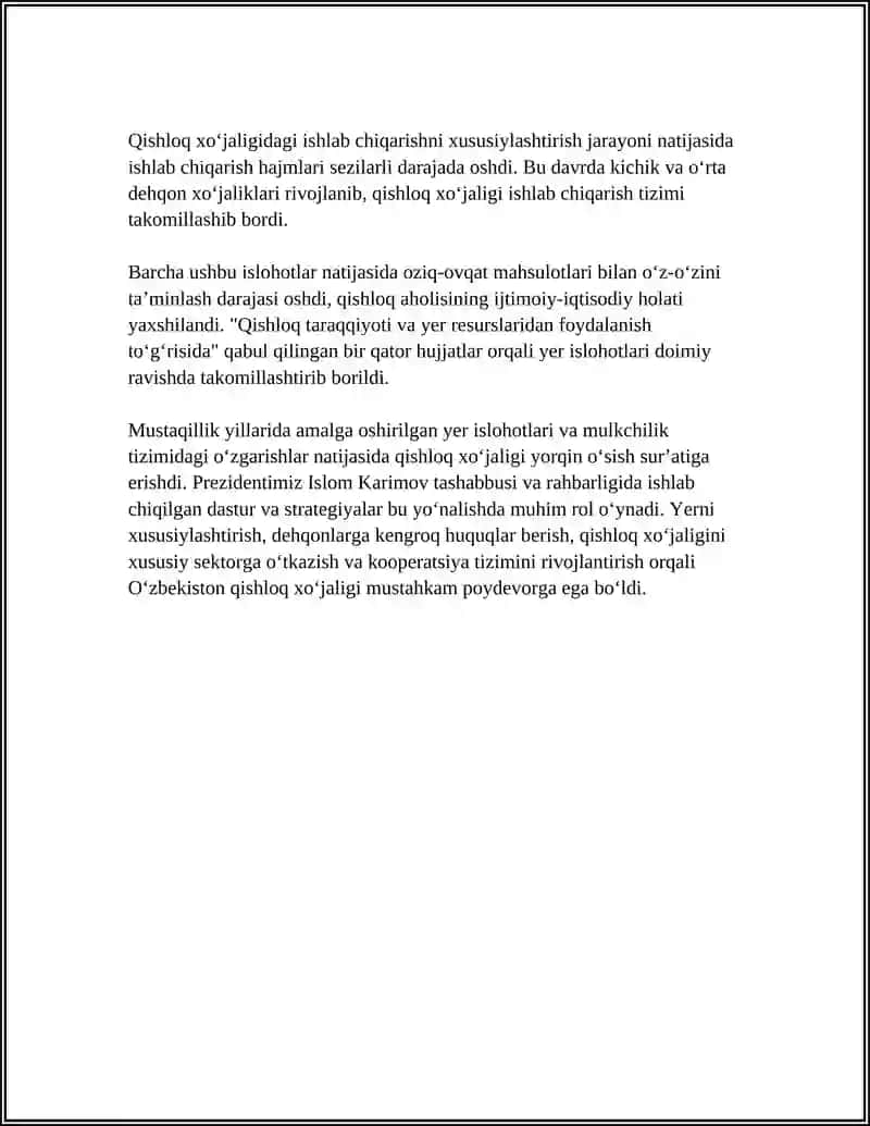 MUSTAQILLIK YILLARIDA QISHLOQ XO'JALIGIDAGI O'ZGARISHLAR 4