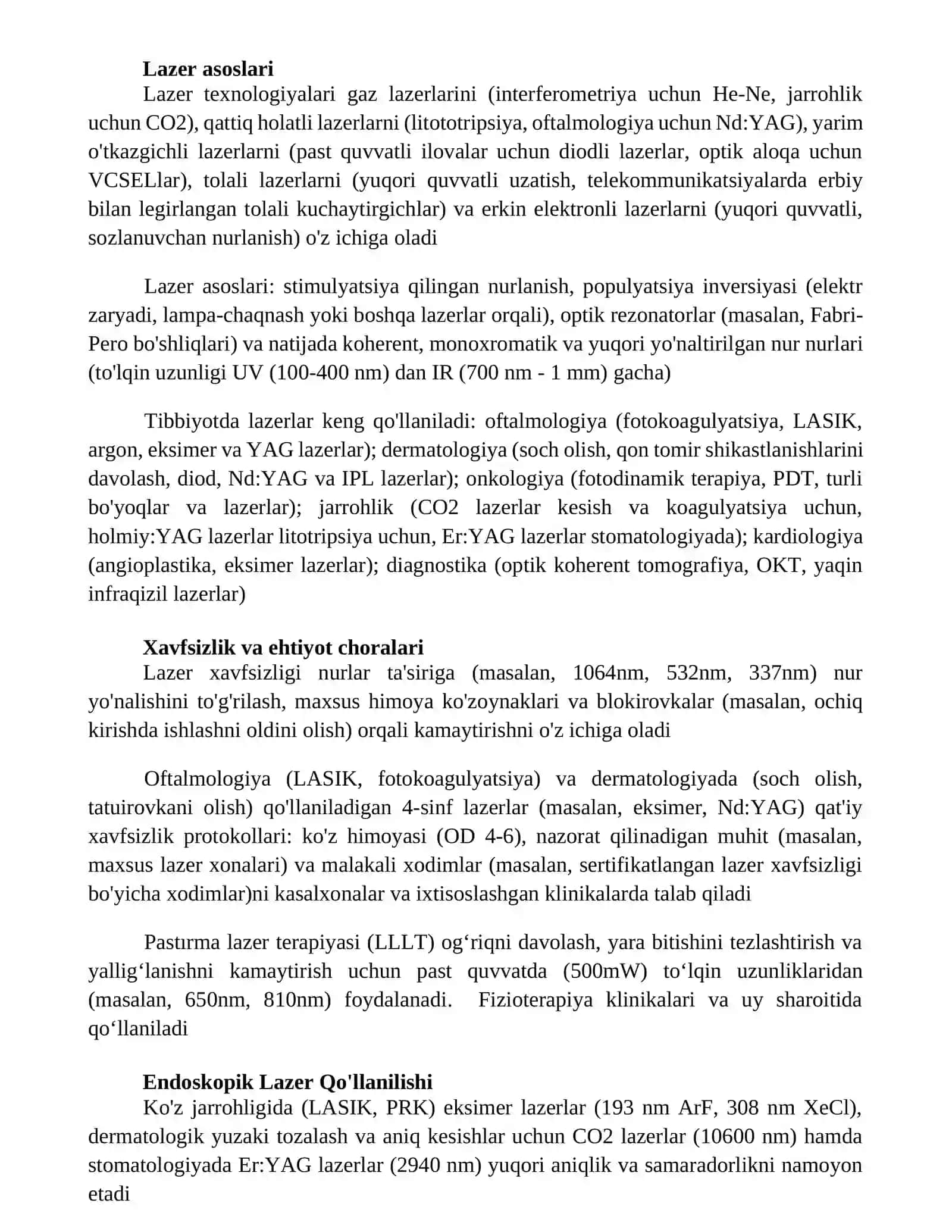 Lazer texnologiyalari va ularning tibbiyotda qo'lanishi 4