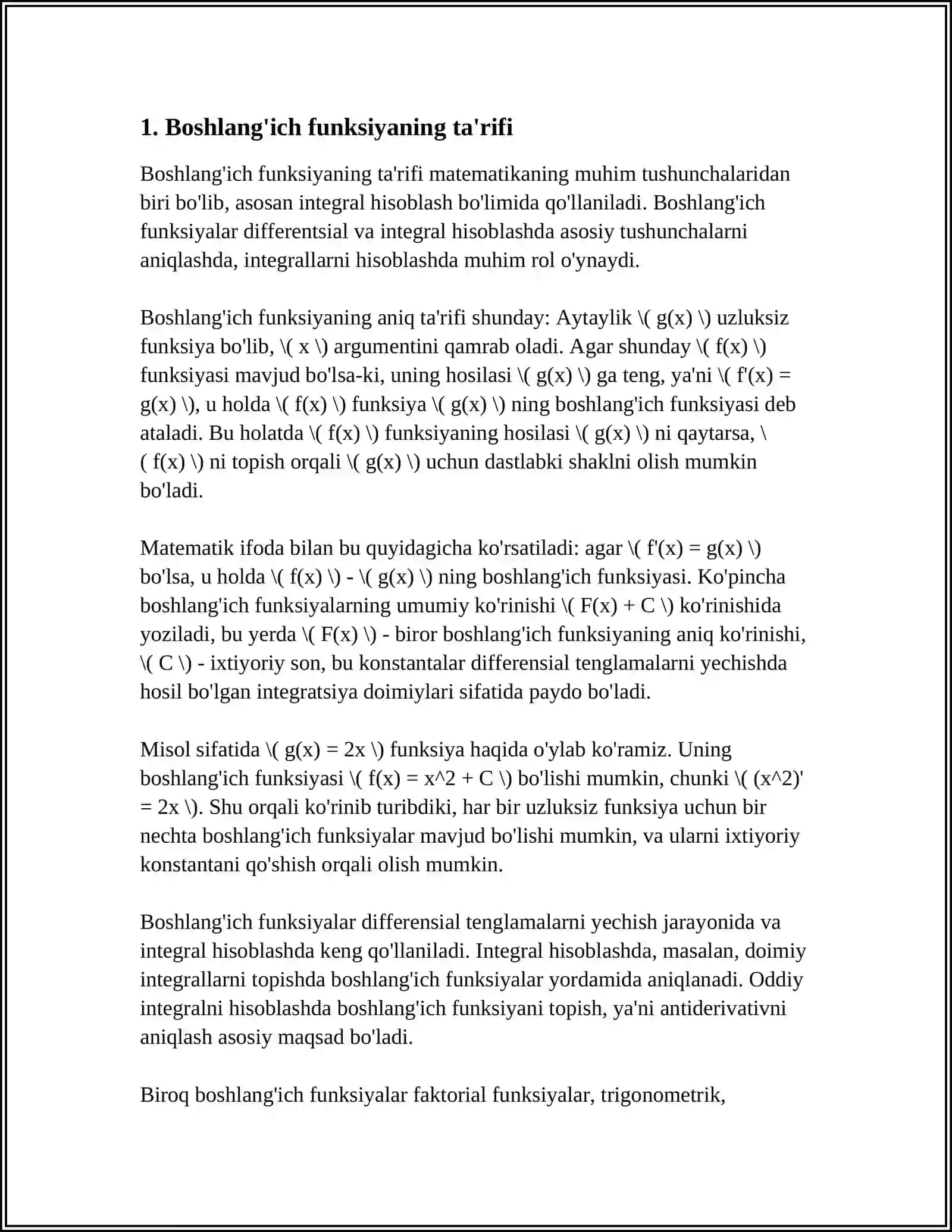 Boshlang'ich funksiya va aniqmas integral 4