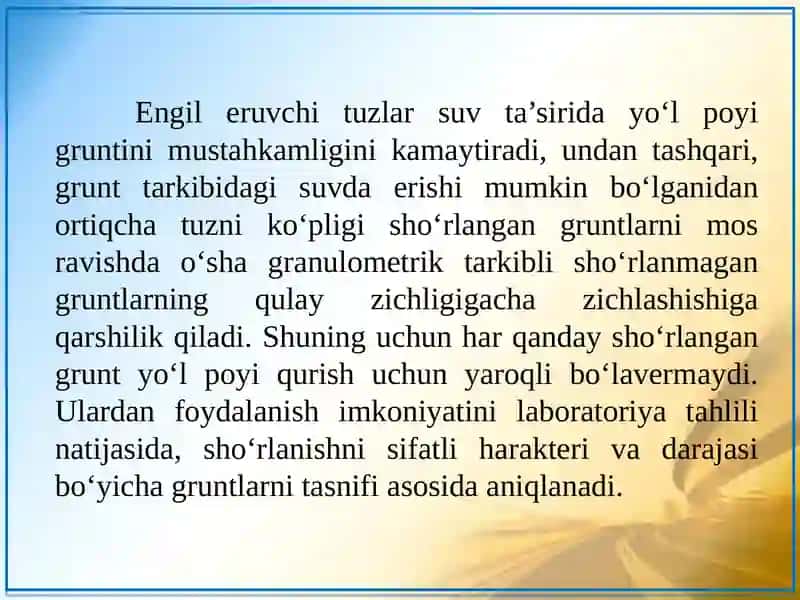 SHO’RXOK YERLARDA YO’LLARNI LOYIHALASH 4