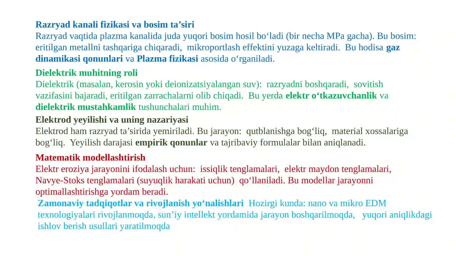 15Mavzu: Elektrerroziyalijarayonlarning fizikasoslari 4