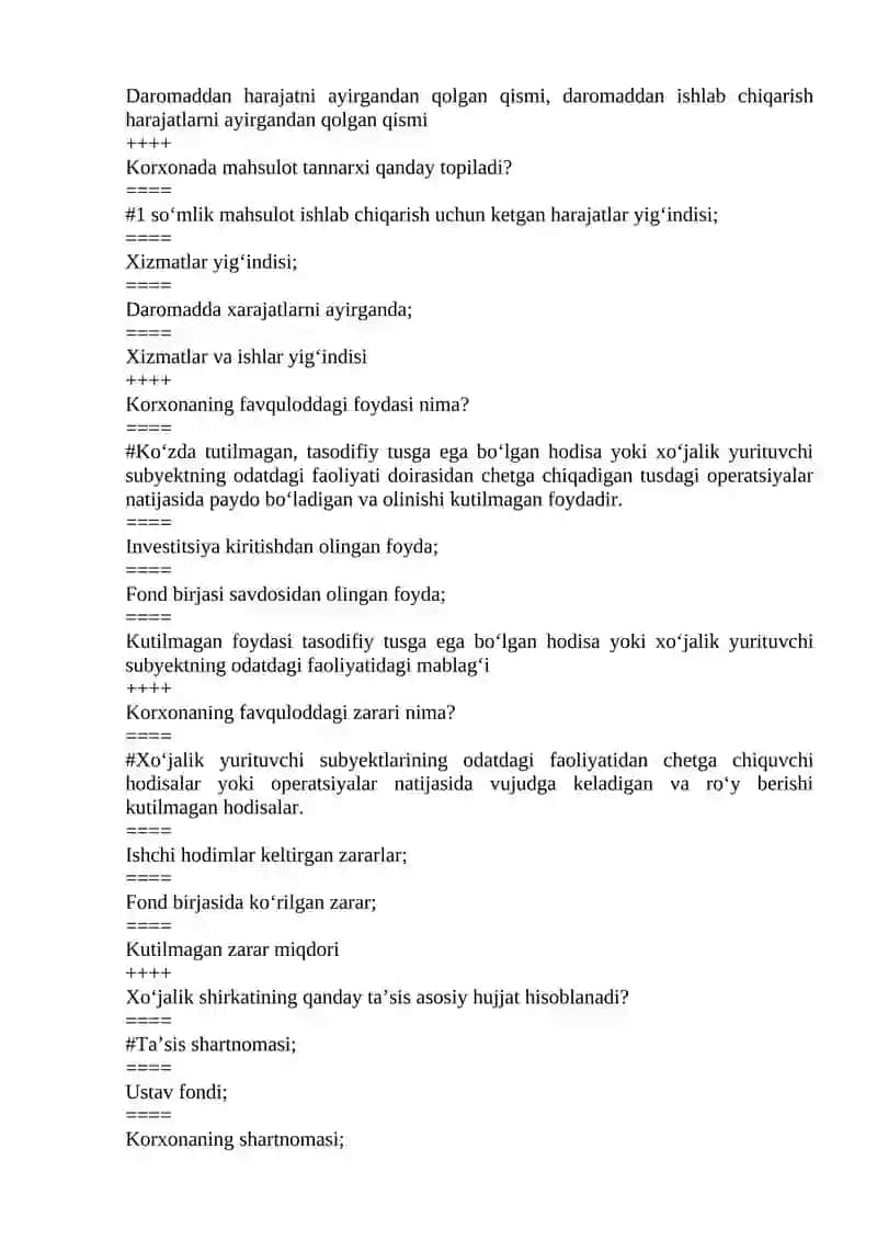 Sanoat iqtisodiyoti fanidan yakuniy nazorat uchun test javoblari 4