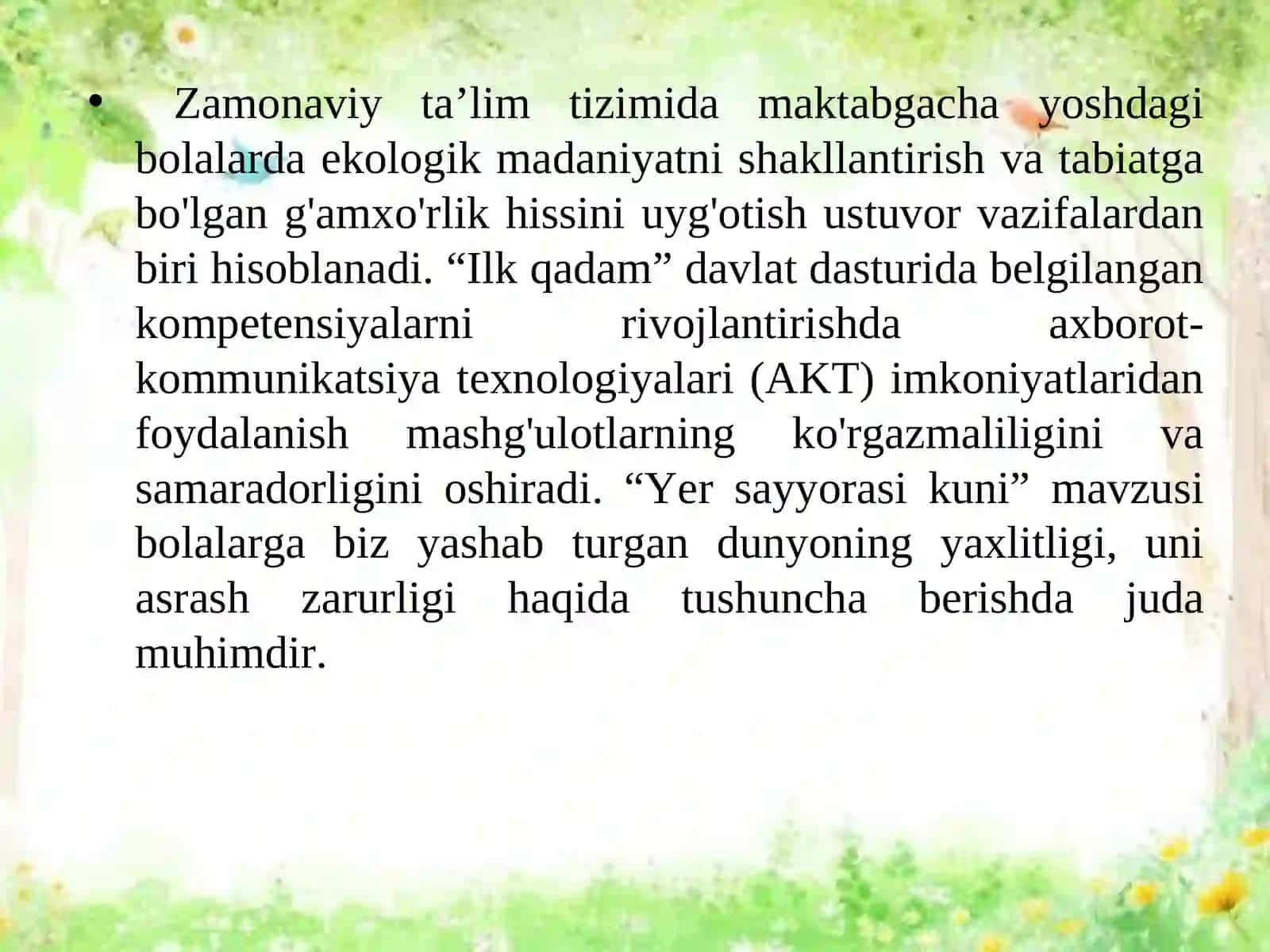 “Yer sayyorasi kuni” mavzusida AKTdan foydalanib tashkil etish 4