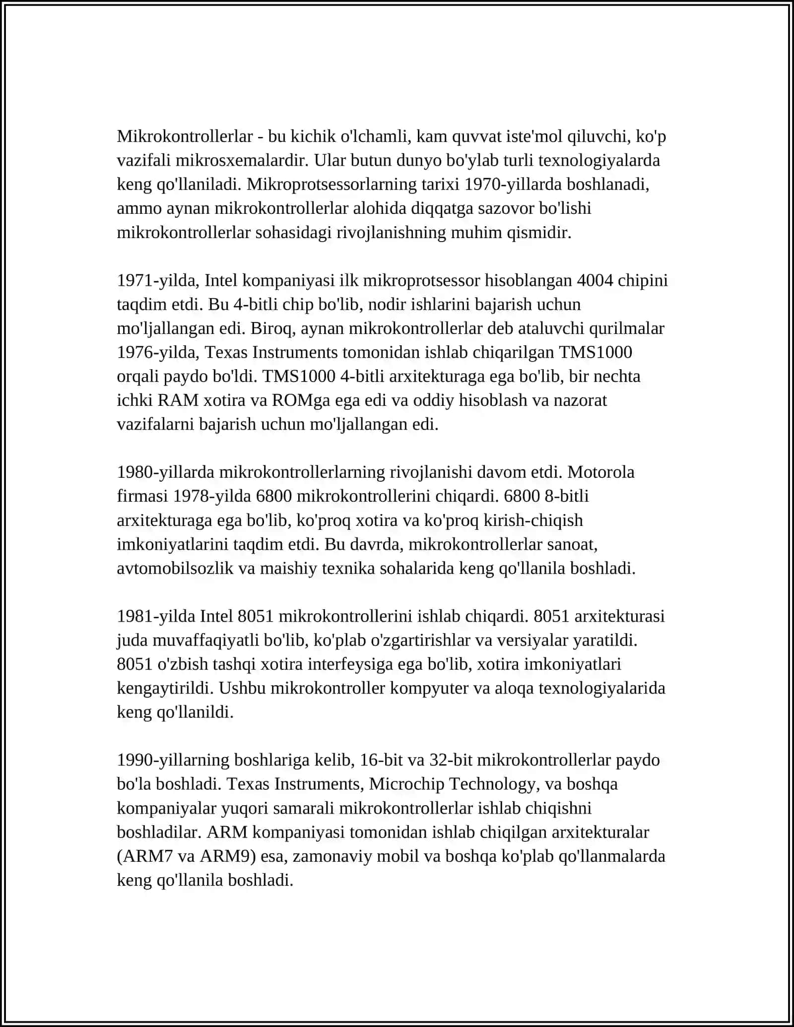 MUSTAQIL ISH Mavzu: PIC MIKROKONTROLLERLARI VA ULARDA DASTURLASH 4