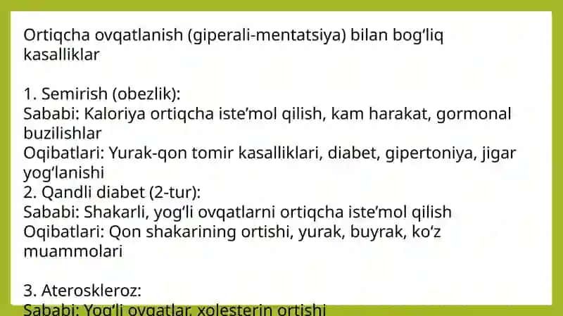 Ovqatlanish va tashqi muhit taʼsirlari bilan bogʻliq boʻlgan kasalliklar 4