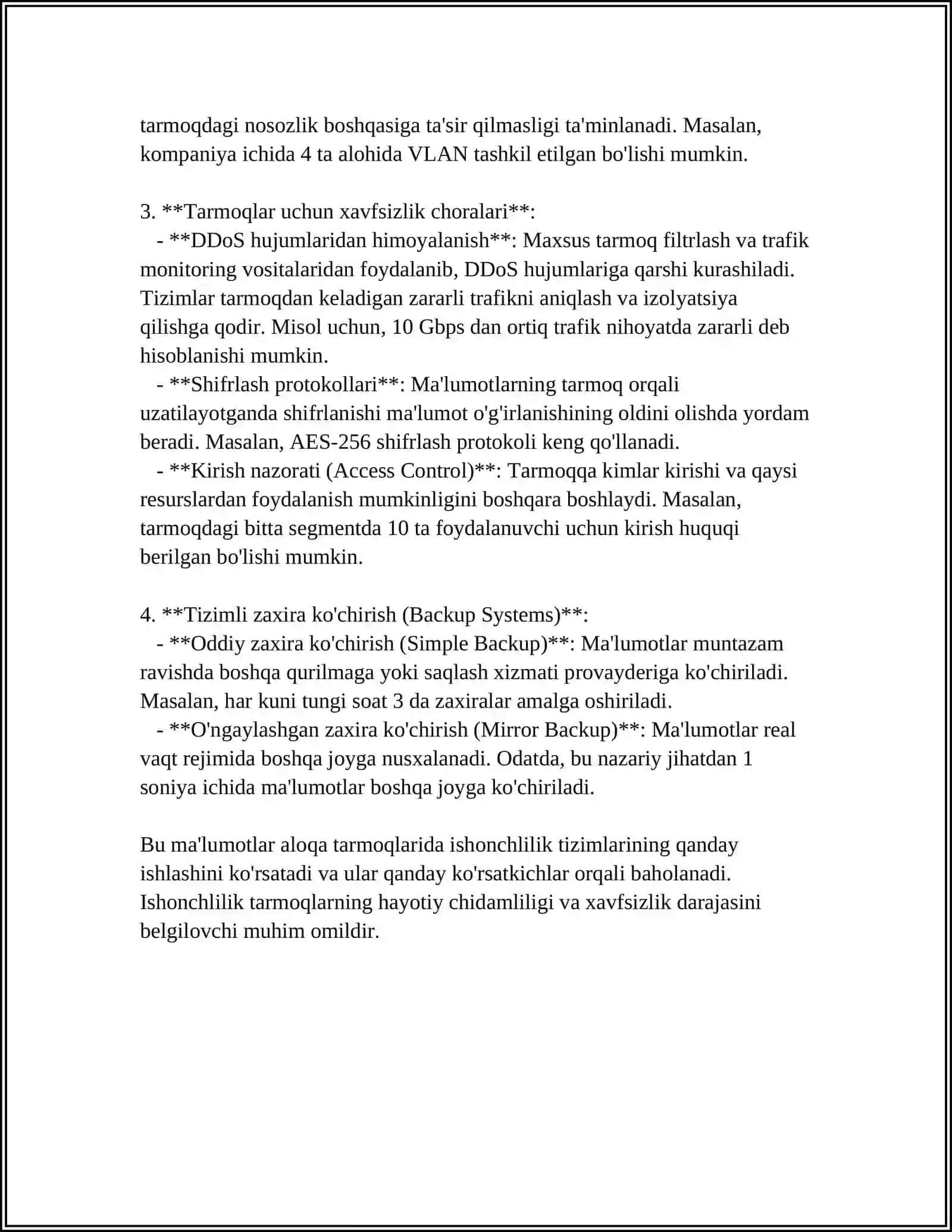 ALOQA TARMOQLARIDA ISHONCHLILIK VA UZLUKSIZLIK 4