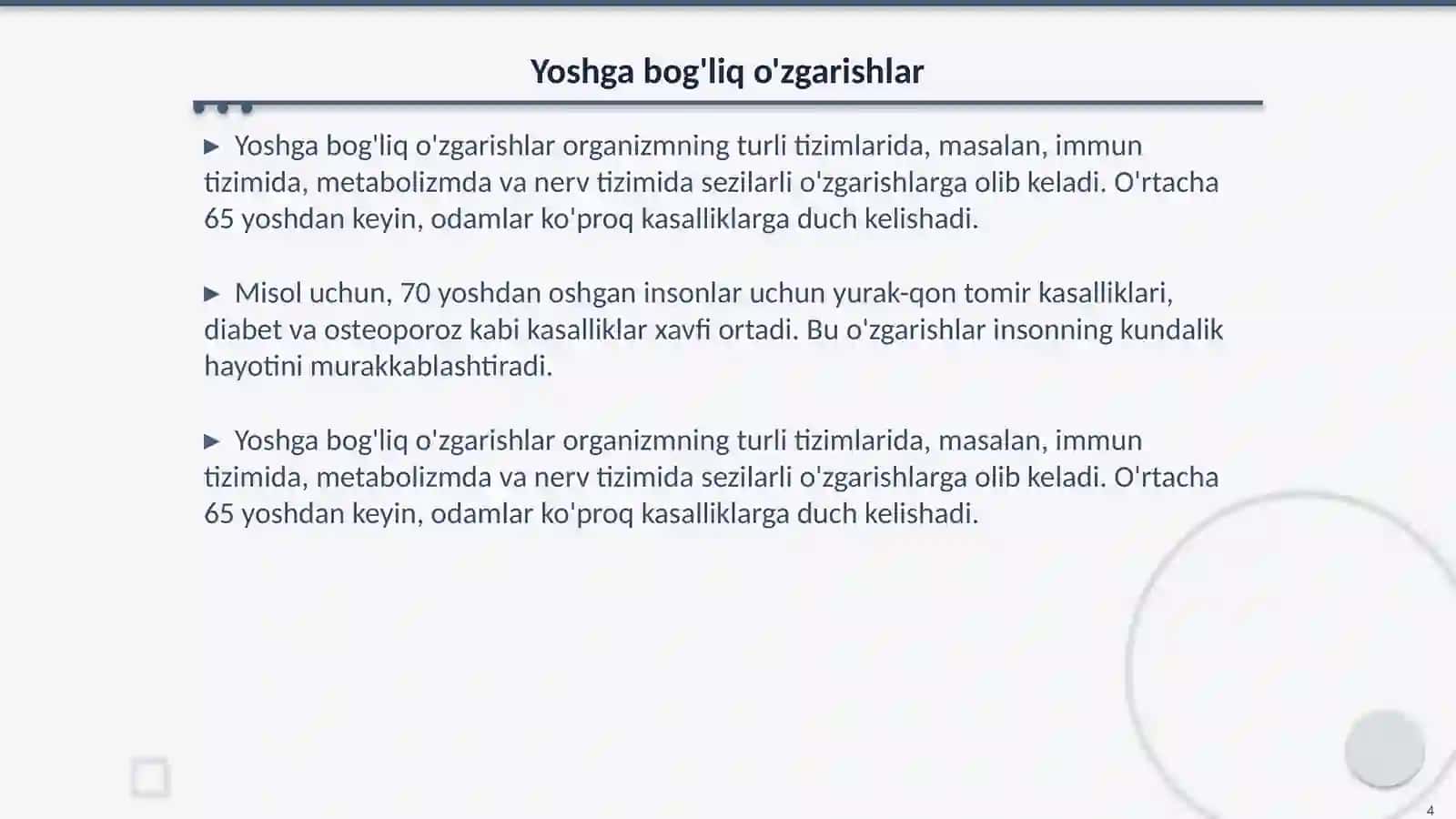 Qarilik davri yish inqirozlari haqida malumot 4