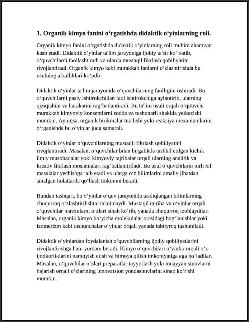 MAKTAB O‘QUVCHILARINI ORGANIC KIMYO BO‘YICHA INTELEKTUAL QOBILIYATINI SHAKLLANTIRISHDA DIDAKTIK O‘YINLI O‘QITISH USULLARINI QO‘LLASH MAZUSIDA 4