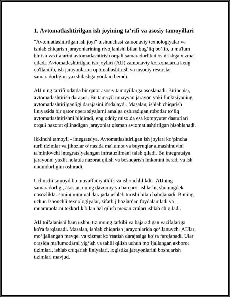 AVTOMATLASHTIRILGAN ISH JOYLARINING TAMOYILLARI, TURKUMLANISHI VA XUSUSIYATLARI 4