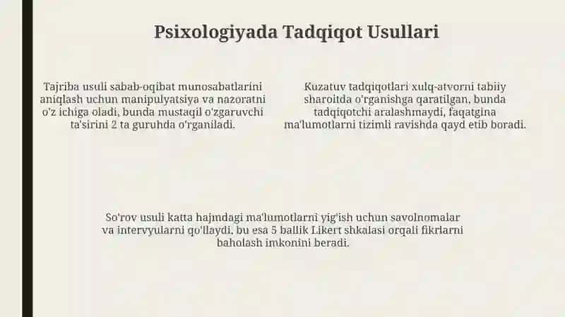 Psixologiya: Ta'riflar, Sohalar va Asosiy Nazariyalar 4