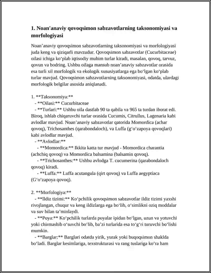 NOAN'ANAVIY QOVOQDOSH SABZAVOTLARNING BIOLOGIYASI, QIMMATLI XO'JALIK BELGILARI VA YETISHTIRISH TEXNOLOGIYASI 4