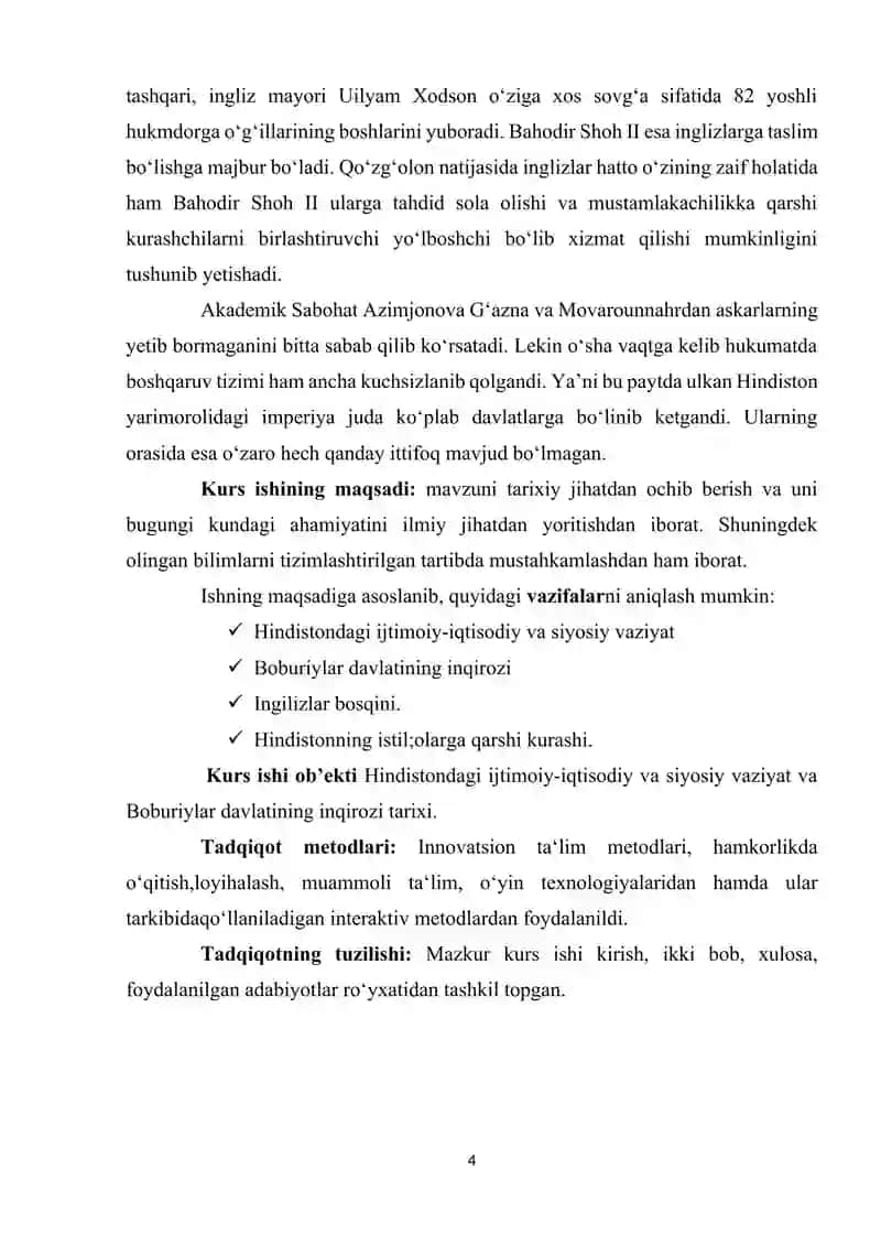 HINDISTONDAGI IJTIMOIY-IQTISODIY VA SIYOSIY VAZIYAT BOBURIYLAR DAVLATINING INQIROZI 4