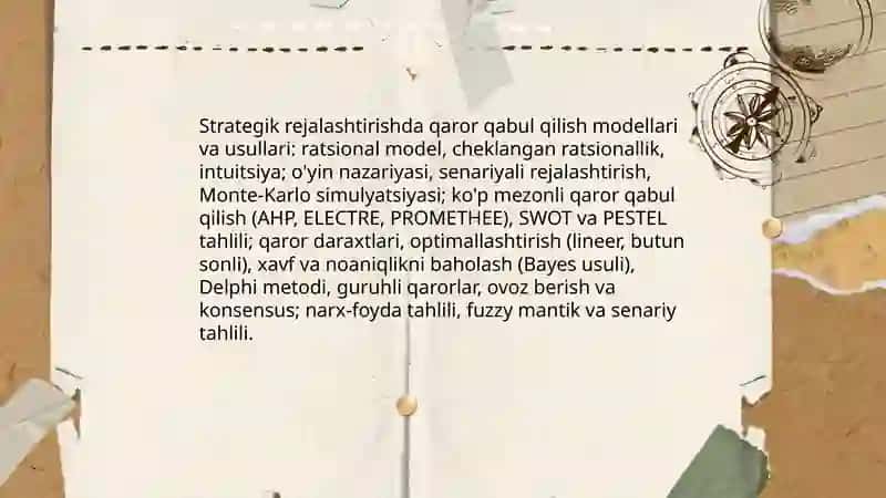 Strategik rejalashtirish subyektlari tomonidan qaror qabul qilish 4
